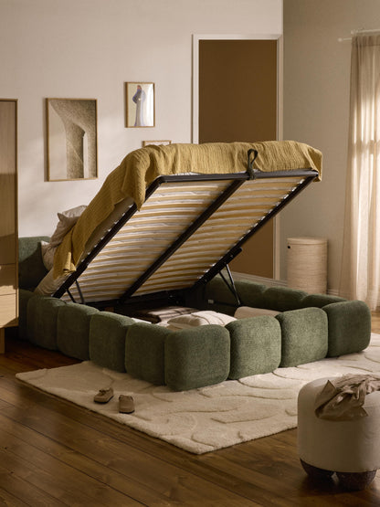 Taymonde Upholstered Bed in Teddy Bouclé with Storage