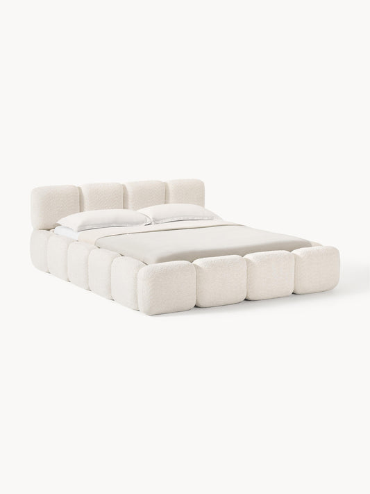 Taymonde Upholstered Bed in Teddy Bouclé with Storage