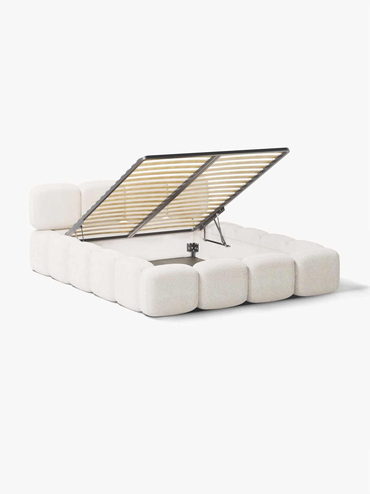 Taymonde Upholstered Bed in Teddy Bouclé with Storage