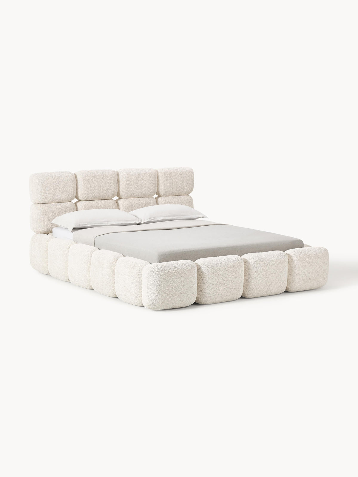 Taymonde Upholstered Bed in Teddy Bouclé with Storage