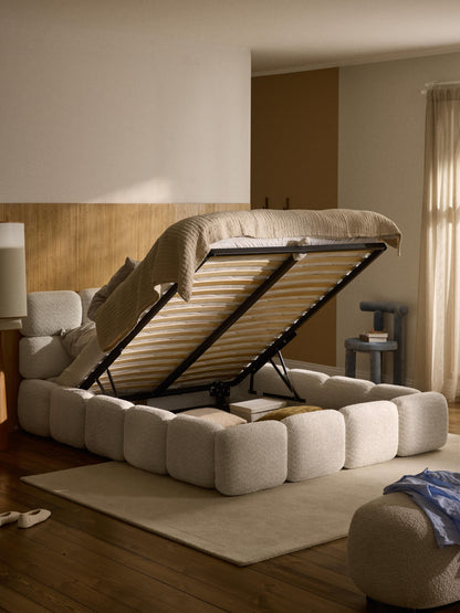 Taymonde Upholstered Bed in Teddy Bouclé with Storage