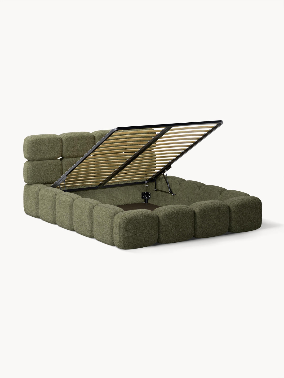 Taymonde Upholstered Bed in Teddy Bouclé with Storage