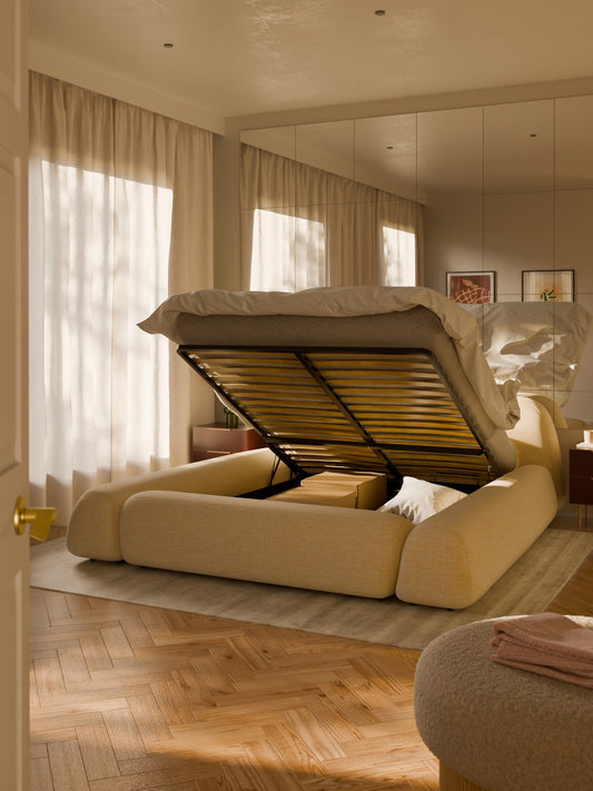 Wolquende Upholstered Bed in Bouclé with Storage